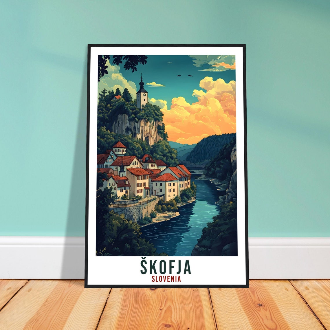 Kofja Travel Print Slovenia Decor Kofja Wall Art Gift Wall Hanging Art Lover Kofja Slovenia Artwork Travel Poster Slovenia Travel Art