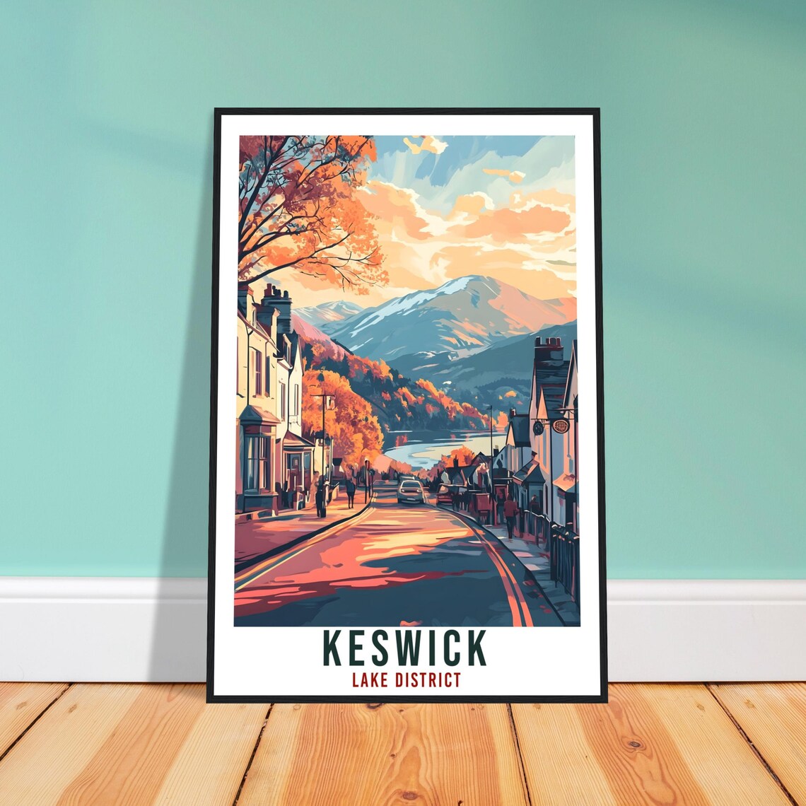 Keswick Lake District Sunset Main Street Vintage Travel Poster