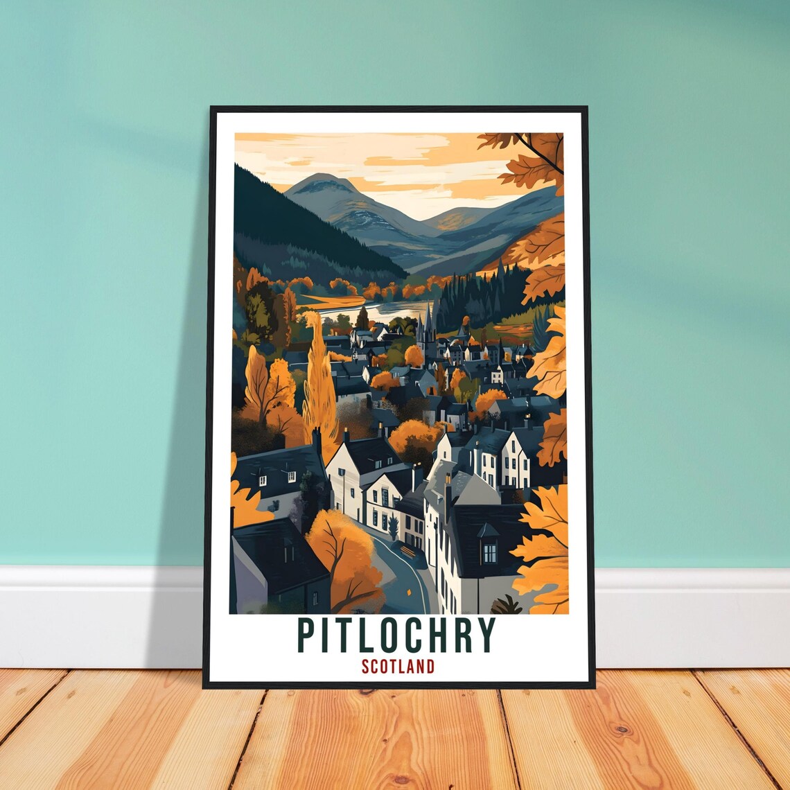 Pitlochry Travel Poster, Scotland Home Decor