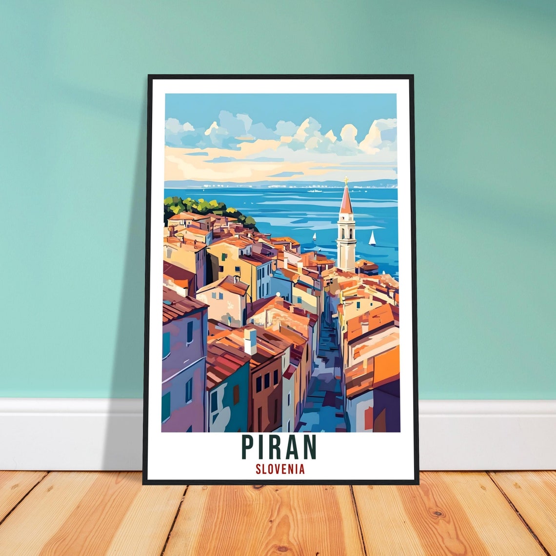 Piran Travel Print Slovenia Home Decor Piran Wall Art Gift Wall Hanging Art Lover Piran Slovenia Artwork Travel Poster Slovenia Travel Art