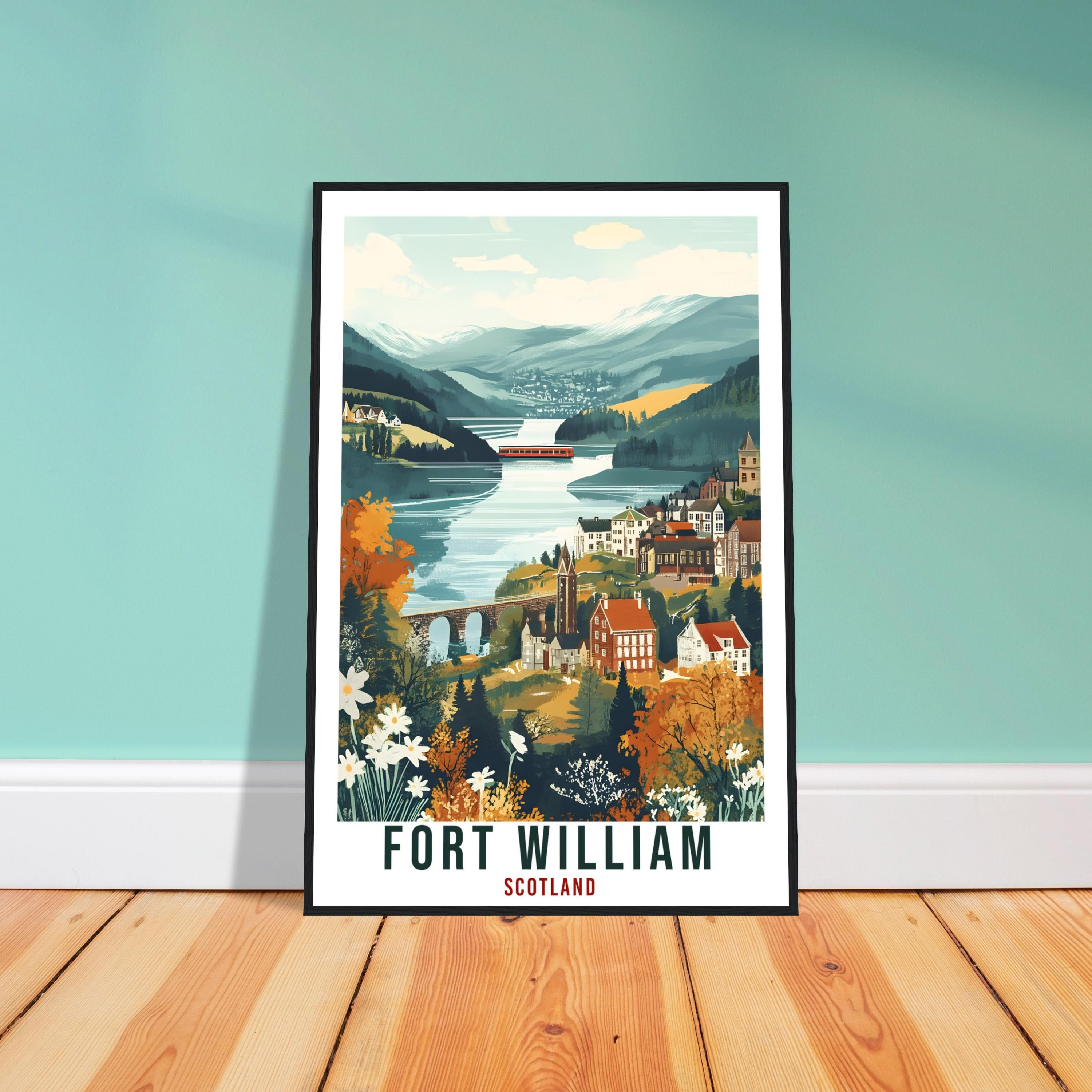 Fort William Scotland Vintage Loch Town Travel Golden Poster