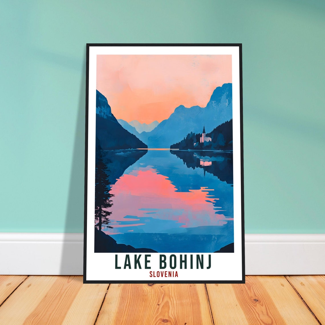 Lake Bohinj Travel Print Slovenia Decor Lake Bohinj Wall Art Gift Wall Hanging Art Lover Lake Bohinj Slovenia Artwork Travel Poster Slovenia