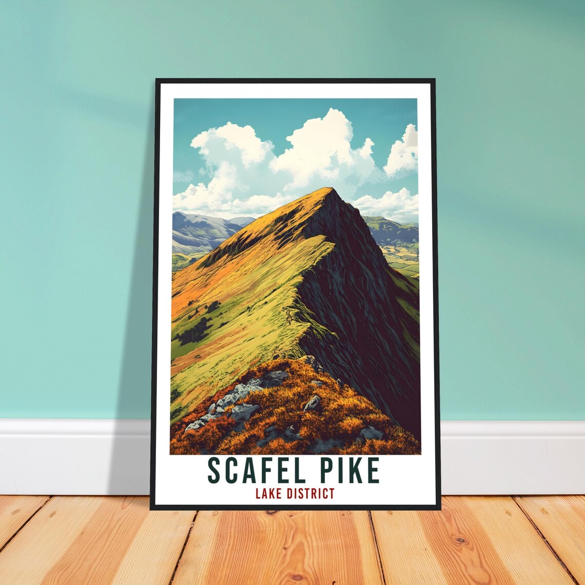 Scafel Pike Lake District Mountain Ridge Vintage Travel Poster
