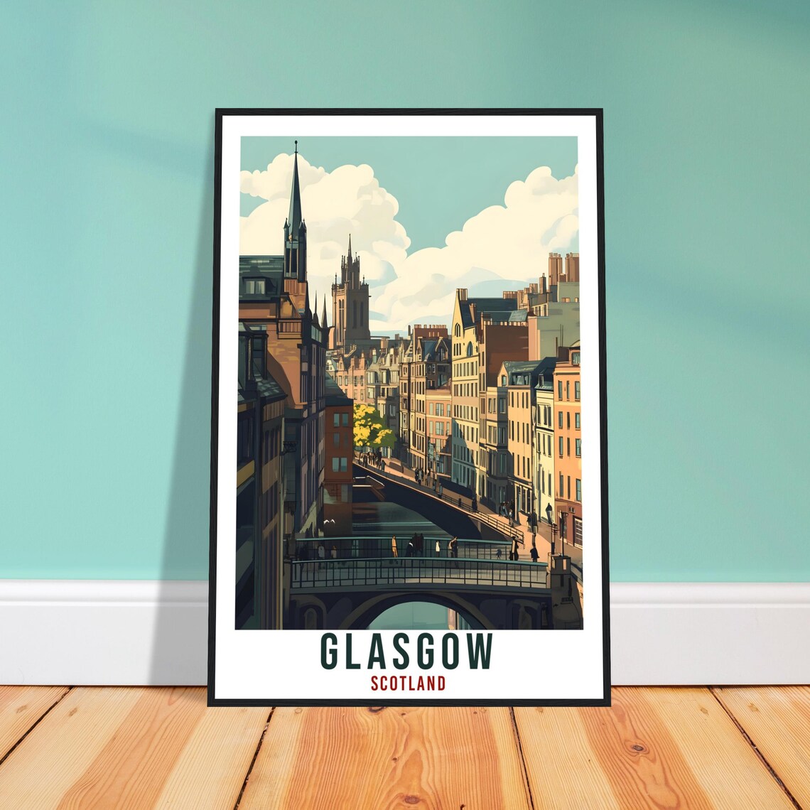 Glasgow Scotland Vintage Canal Bridge City Travel Sunny Poster