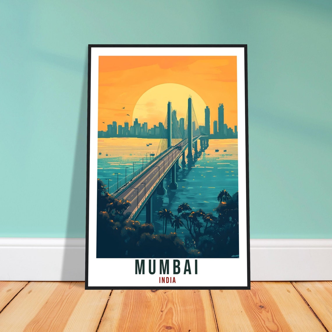 Mumbai Travel Print Indian Home Decor Mumbai Bridge Wall Art Wall Hanging Art Lover India Artwork Travel Poster India Travel Art City Art