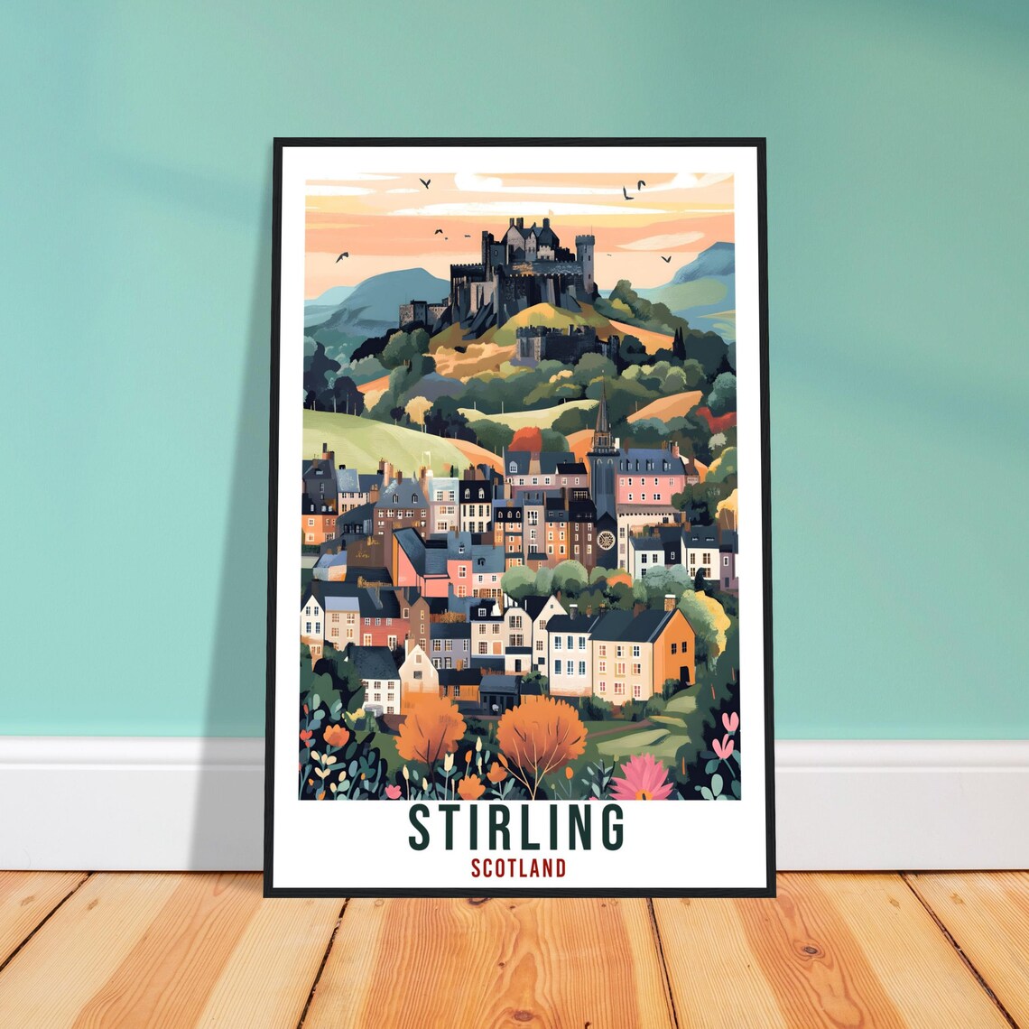 Stirling Scotland Vintage Castle Old Town Travel Sunny Poster