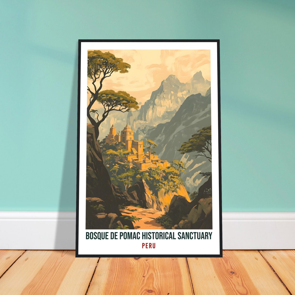 Bosque de Pomac Peru Ancient Adobe Pyramid Vintage Travel Art Poster
