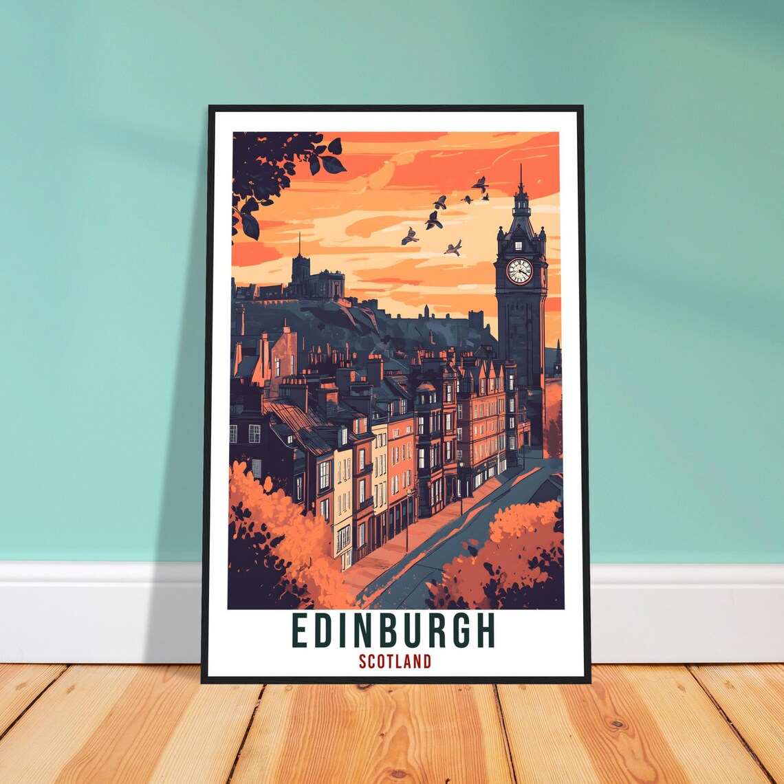 Edinburgh Scotland Vintage Sunset Skyline Travel Sunny Poster