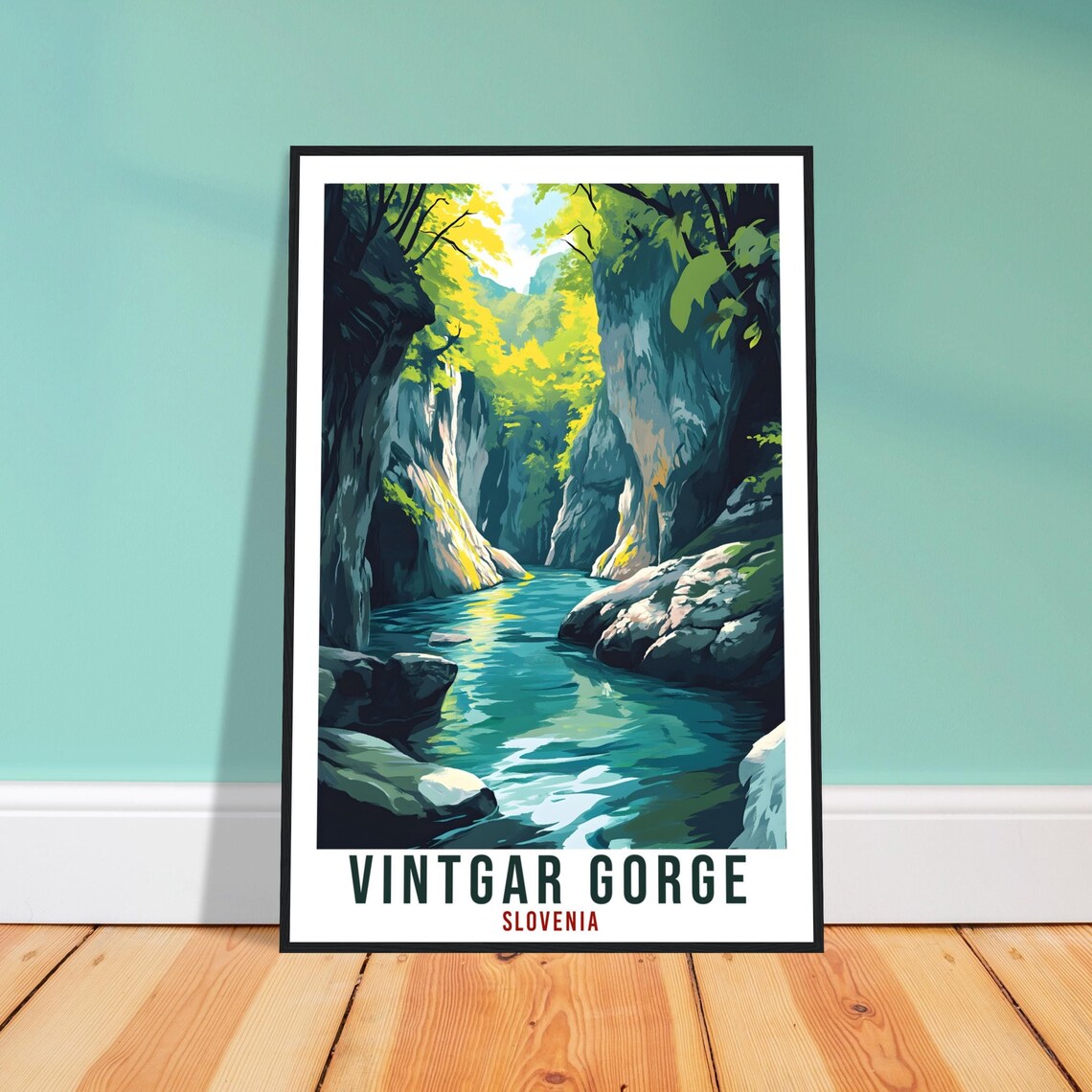 Vintgar Gorge Slovenia River Canyon Lush Vintage Travel Poster