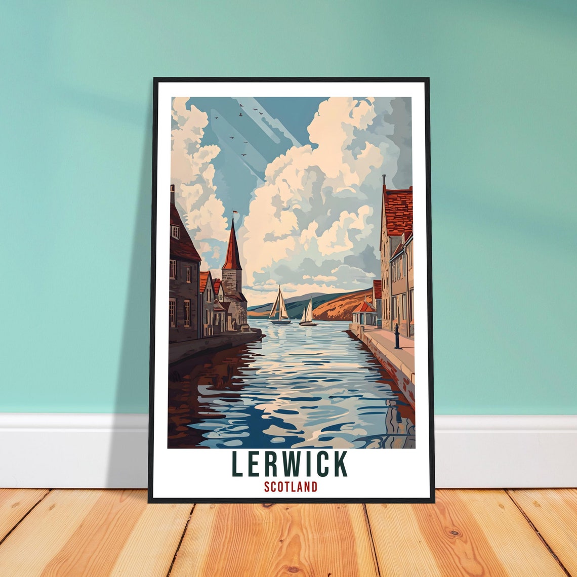 Lerwick Travel Print Scotland Home Decor Lerwick Wall Art Wall Hanging Art Lover Scotland Artwork Travel Poster Lerwick Travel Art Gift