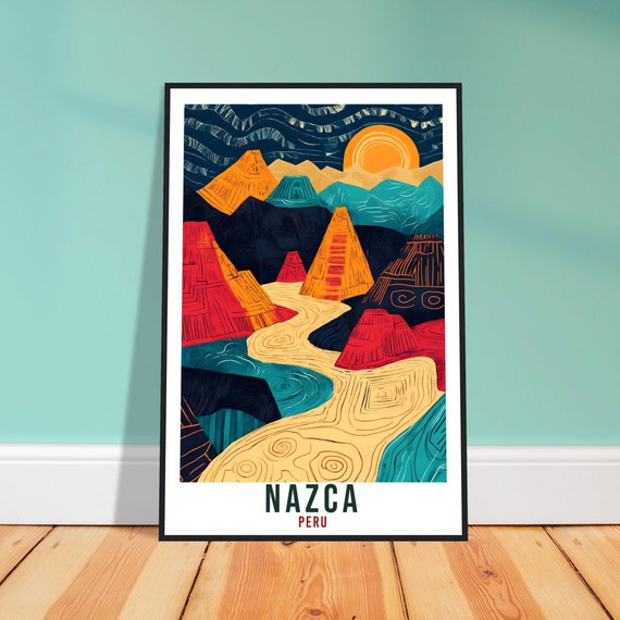 Nazca Peru Desert Pyramids Colorful Stylized Vintage Travel Poster