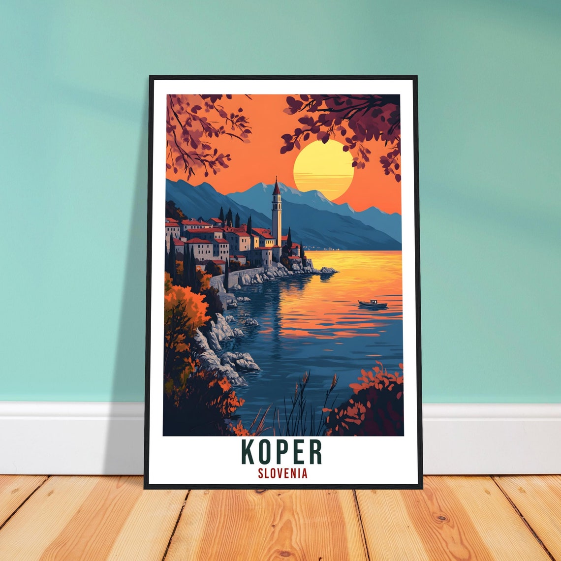 Koper Slovenia Coastal Sunset Poster With Harbor And Bell Tower