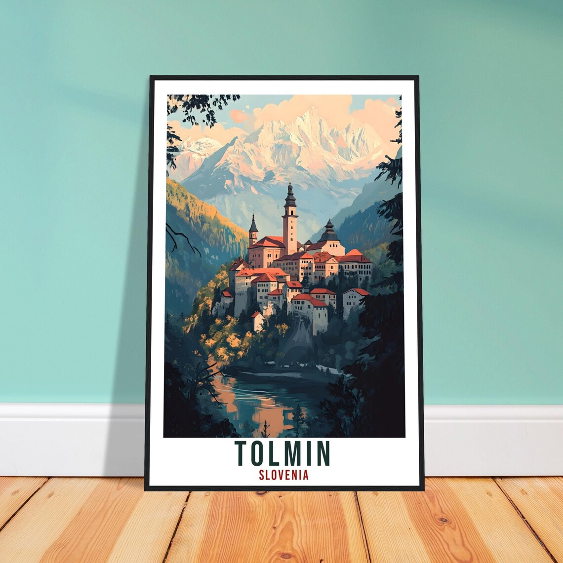 Tolmin Slovenia Alpine Mountain River Town Vintage Travel Poster