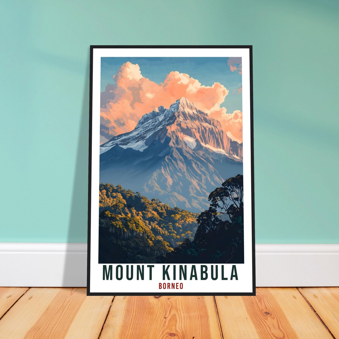Mount Kinabalu Borneo Sunset Tropical Mountain Travel Poster