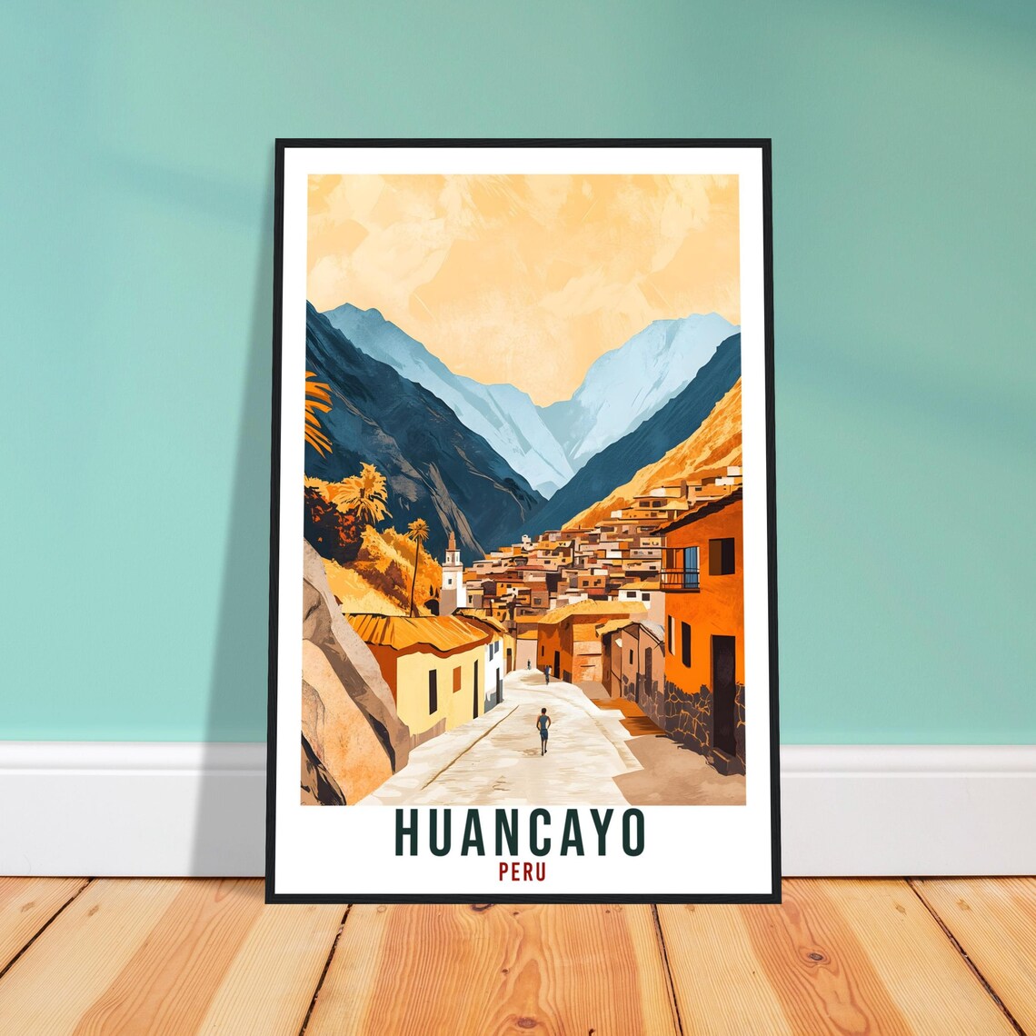 Huancayo Peru Andean Mountain Town Vintage Travel Illustration Poster