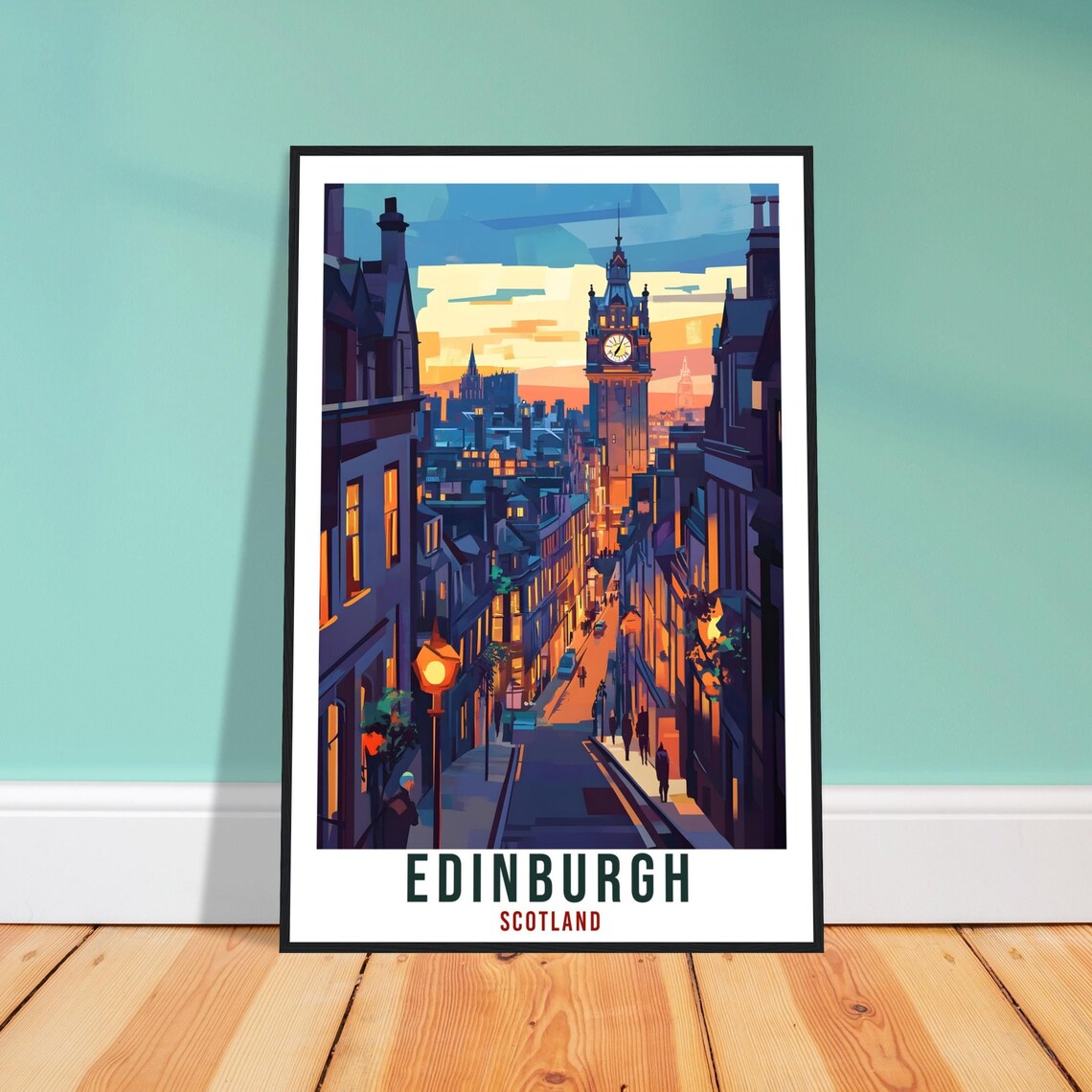 Edinburgh Scotland Vintage Old Town Street Travel Sunny Poster