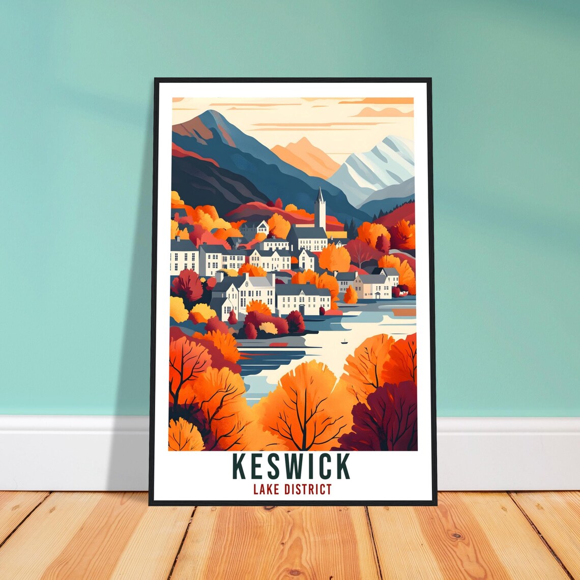Keswick Lake District Autumn Town Mountains Vintage Travel Poster