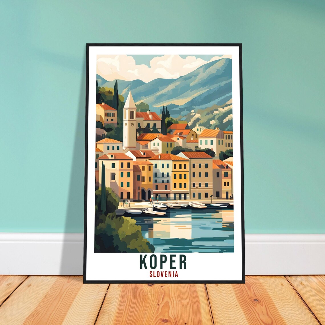 Koper Slovenia Adriatic Old Town Harbour Vintage Travel Poster