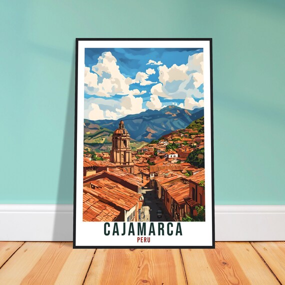 Cajamarca Peru Cathedral Rooftops Mountain Vista Travel Art Poster