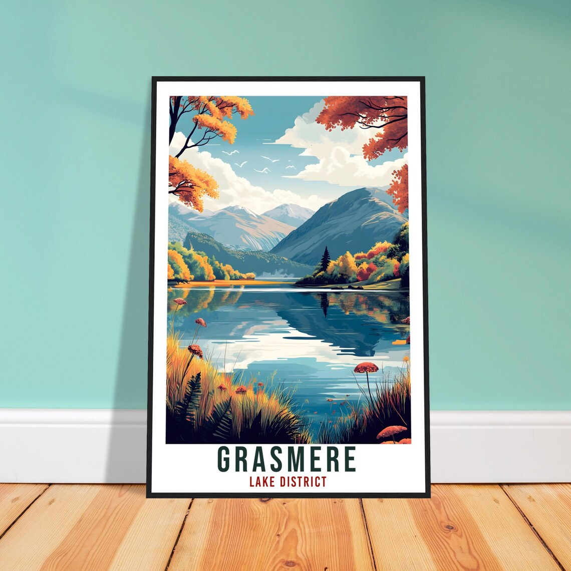 Grasmere Lake District Mirror Lake Reflections Vintage Travel Poster