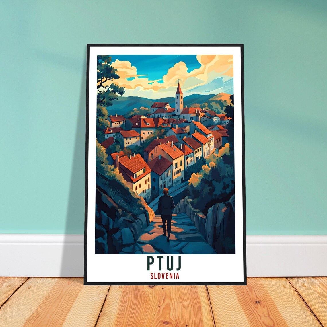 Ptuj Slovenia Old Hilltop Town Stone Path Vintage Travel Poster