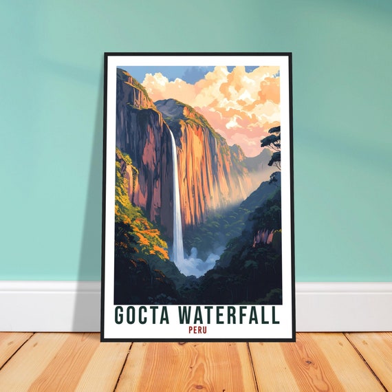 Gocta Waterfall Peru Towering Canyon Falls Vintage Travel Poster