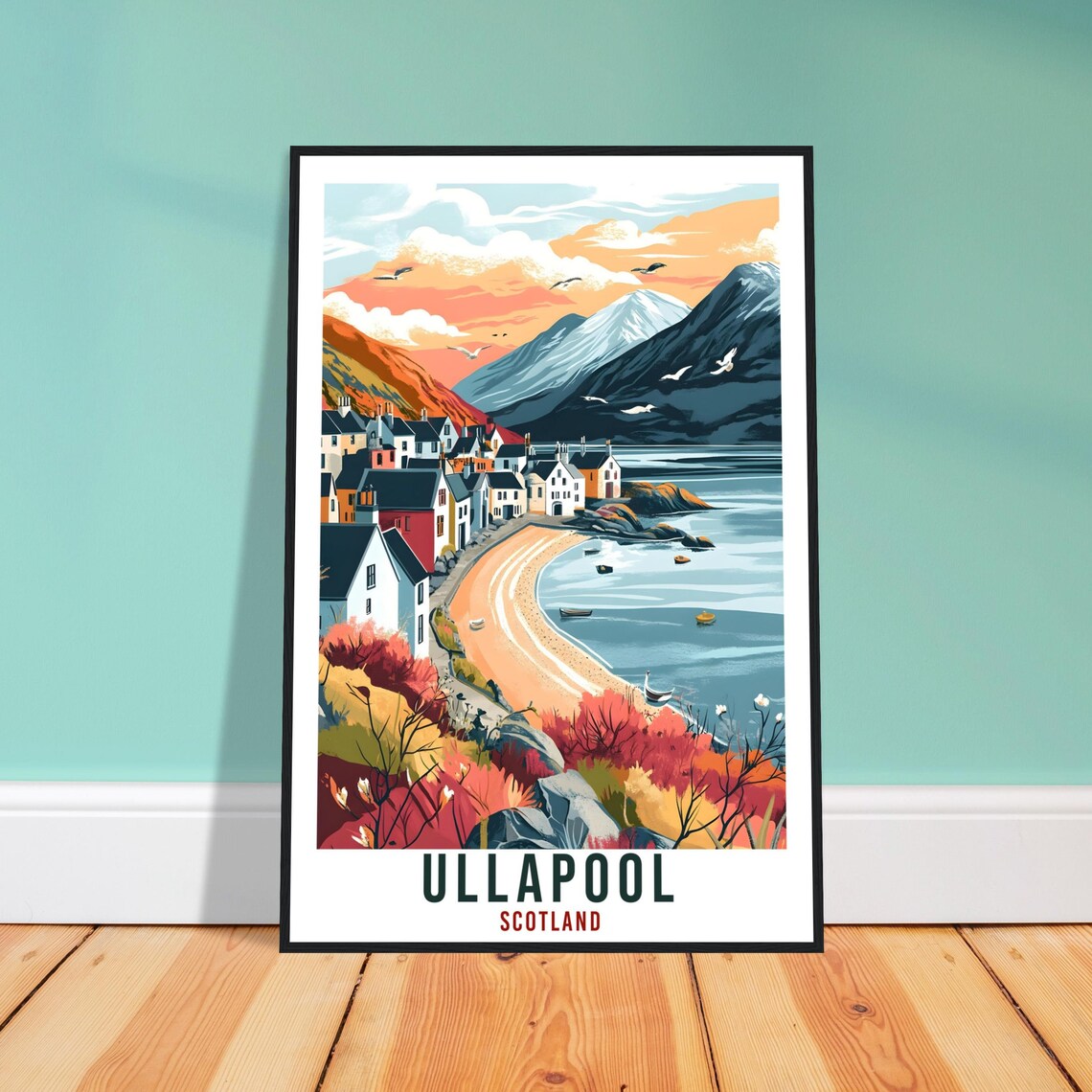 Ullapool Scotland Fishing Village Bay Sunset Vintage Travel Poster