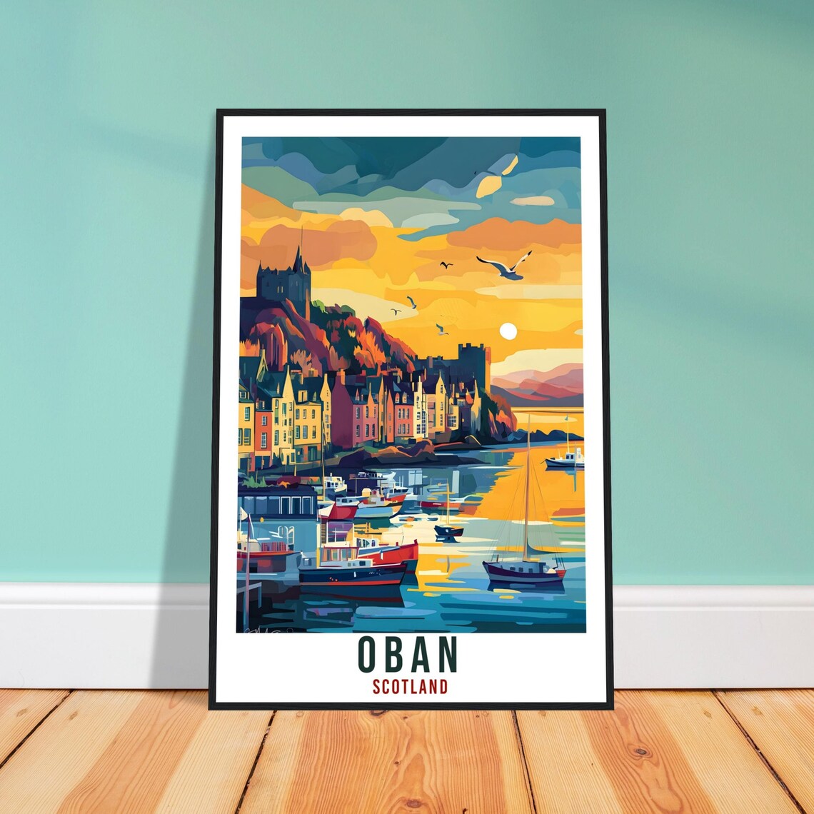 Oban Scotland Vintage Harbor Sunset Retro Travel Sunny Poster