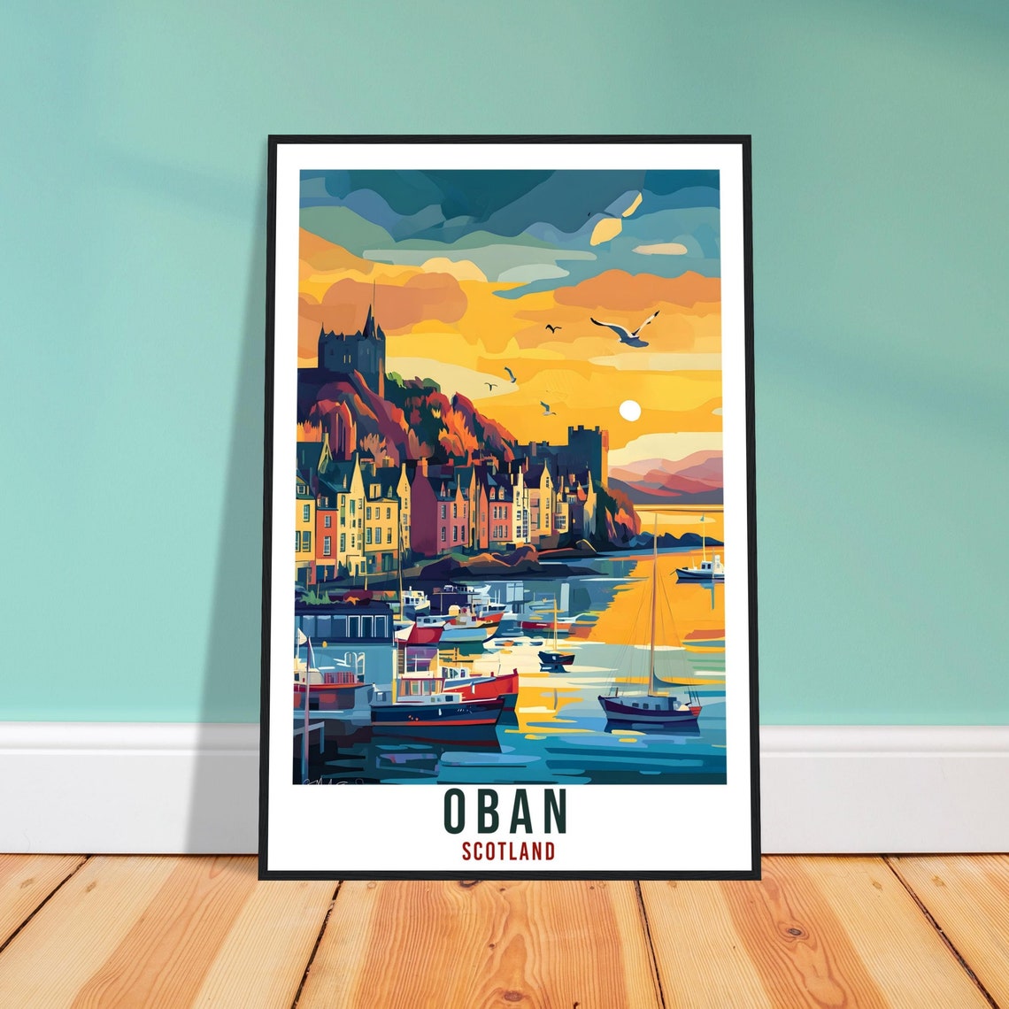 Oban Travel Print Scotland Home Decor Oban Wall Art Wall Hanging Art Lover Scotland Artwork Travel Poster Oban Travel Art Oban Scotland Gift