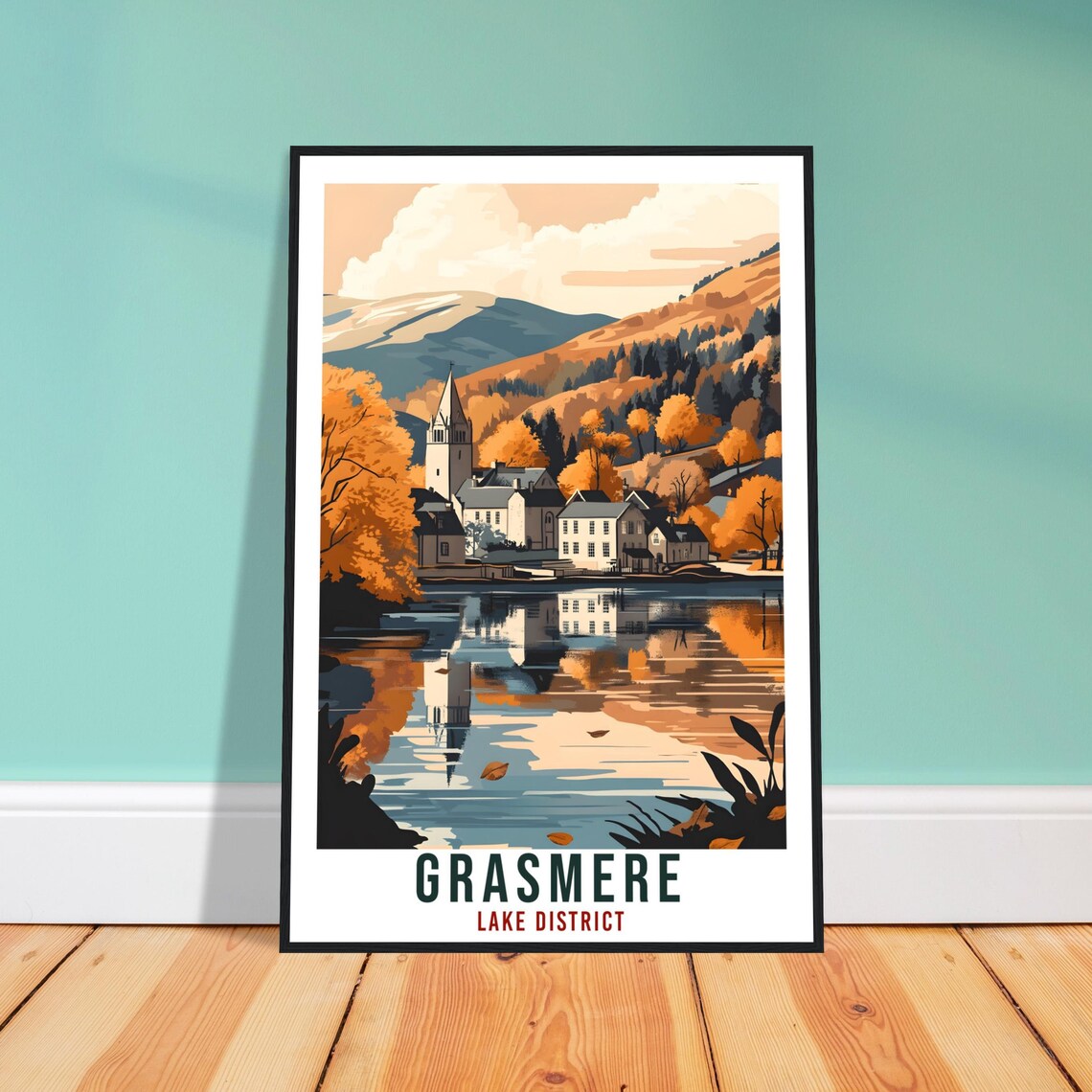Grasmere Lake District Autumn Village Lakeside Vintage Travel Poster