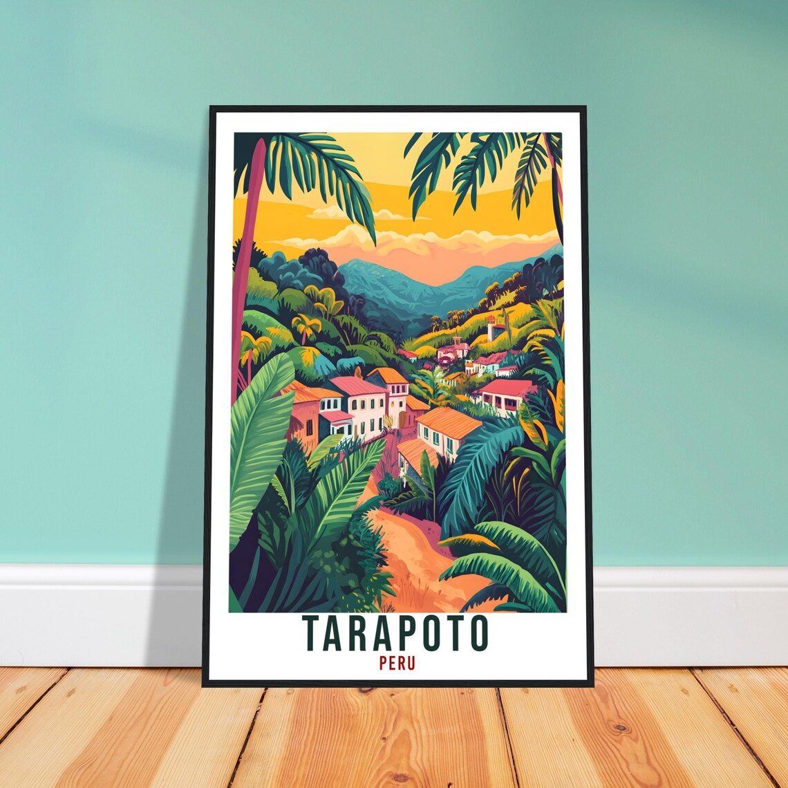 Tarapoto Peru Amazon Jungle Village Sunset Vintage Travel Poster