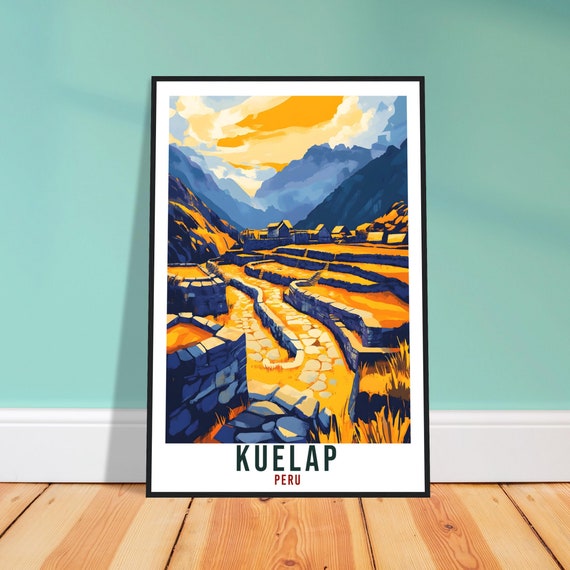 Kuelap Peru Ancient Fortress Vintage Travel Illustration Poster