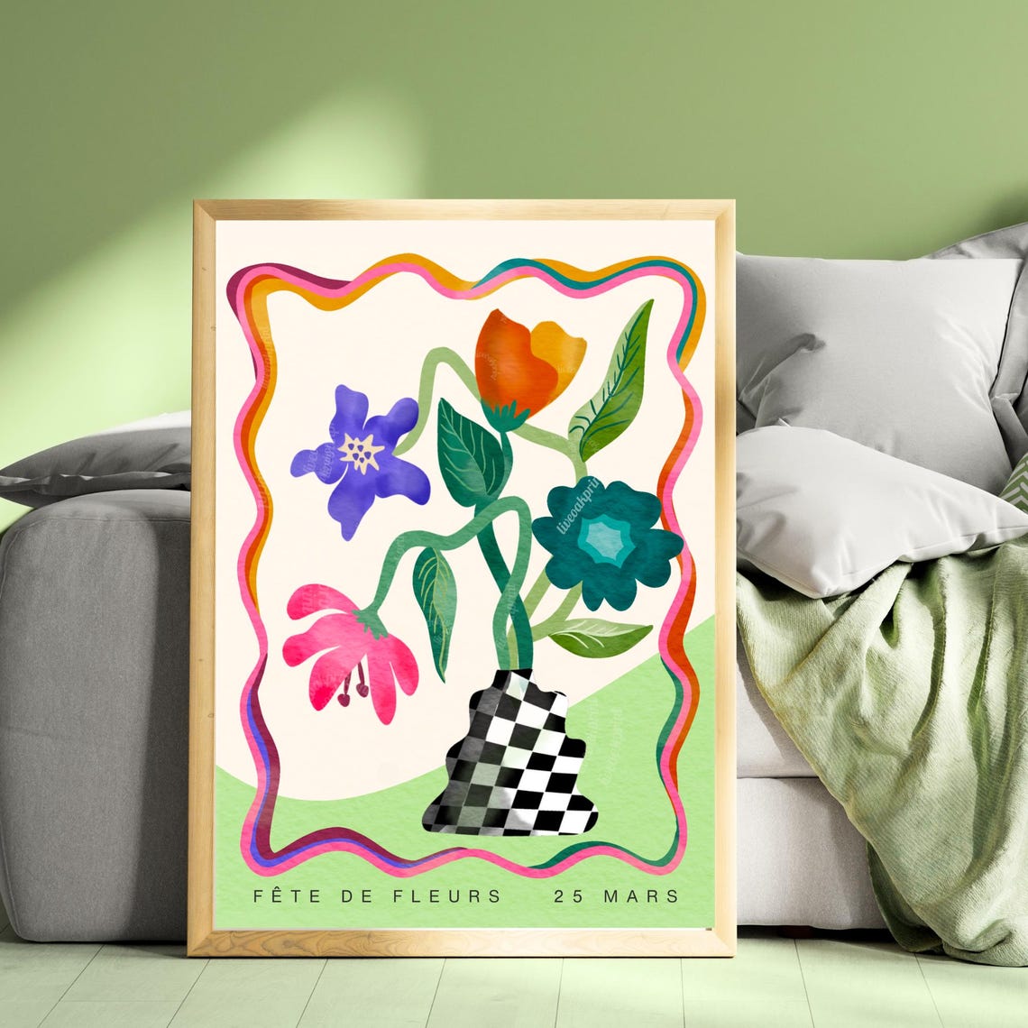 Fete De Fleurs French Flower Festival With Checkerboard Vase Poster - Image 3