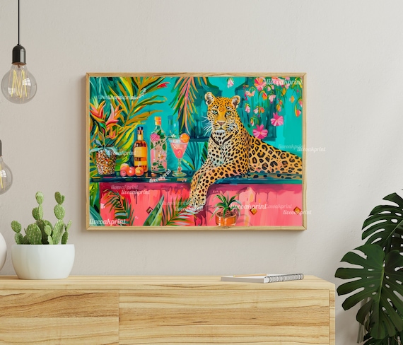 Leopard Bartender Maximalist Bar Art Cart Print Decor Kitchen