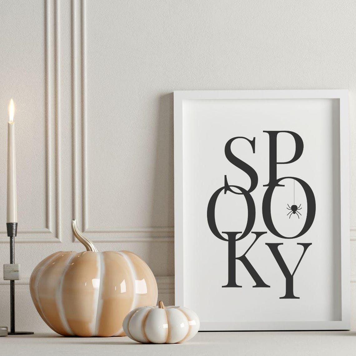 Spooky Serif Typography Hanging Spider Minimalist Halloween Poster