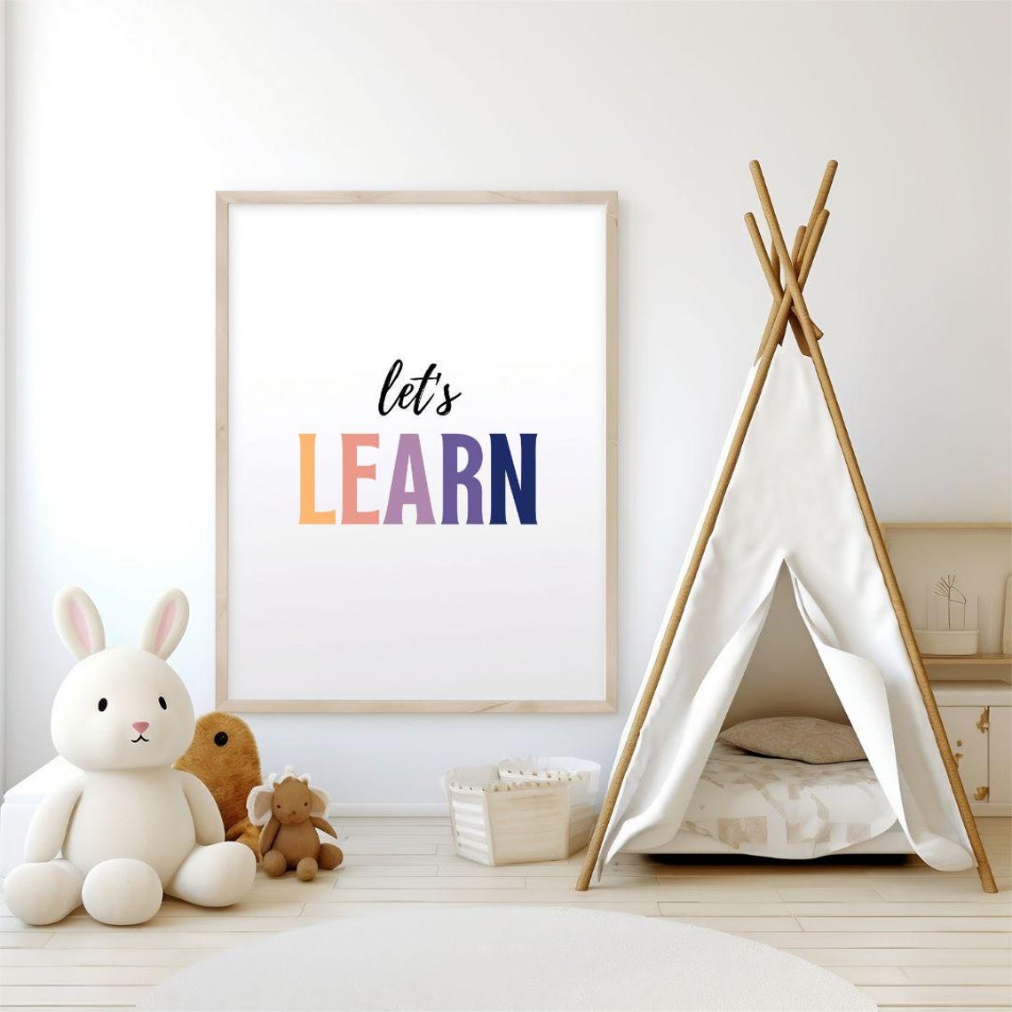 Lets Learn Pastel Rainbow Letters Nursery Kids Room Decor Poster - Image 3