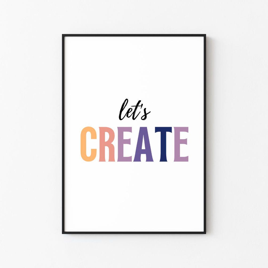 Lets Create Pastel Rainbow Letters Nursery Kids Room Decor Poster