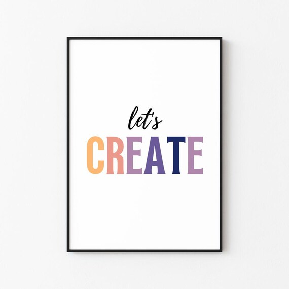 Lets Create Pastel Rainbow Letters Nursery Kids Room Decor Poster
