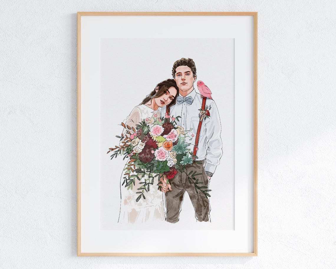 Watercolor Portrait Wedding Portrait Engagement Photo Photo Drawing Mothers Day Gift Family Portrait Proposal Gift Proposal Scene Painting - Image 6