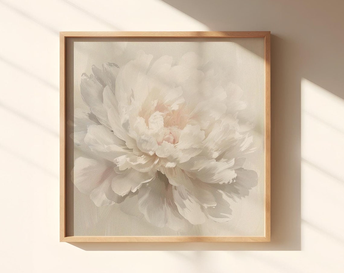 White Peony in Soft Beige Sunlight Airy Neutral Floral Poster