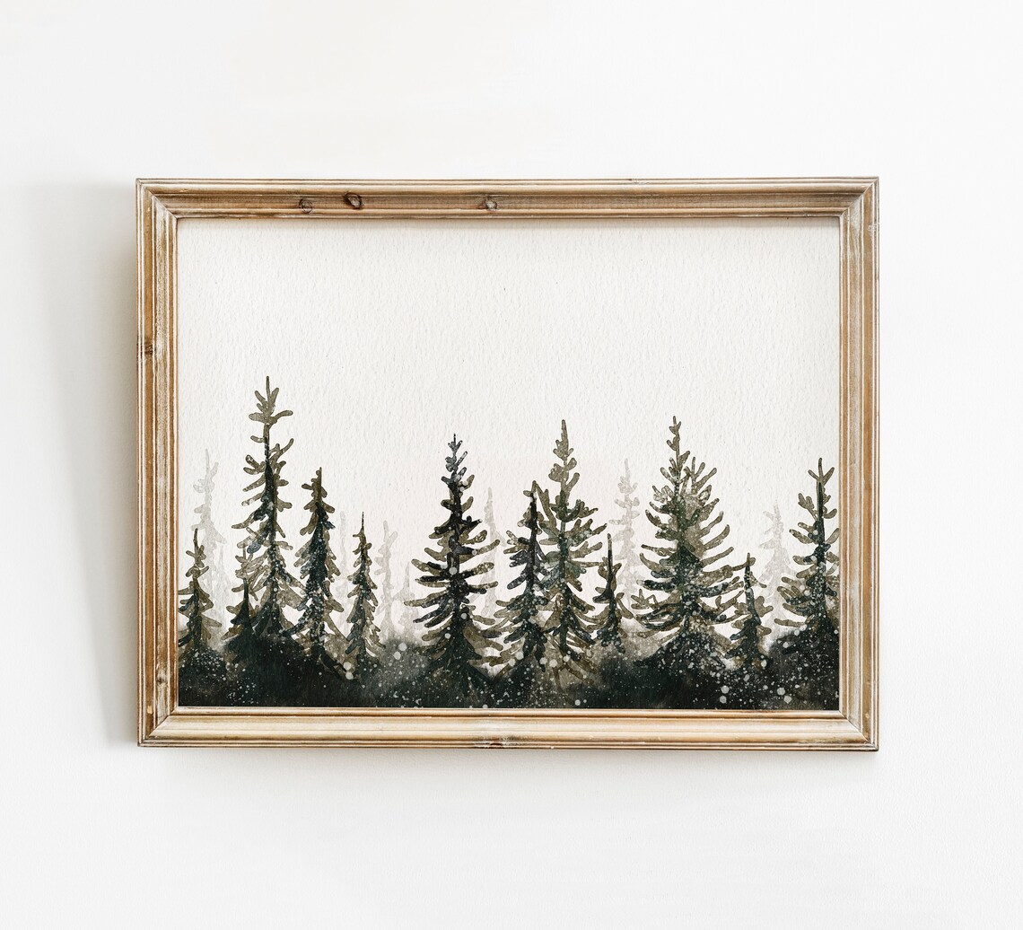 Winter Trees Watercolor Landscape Art Print