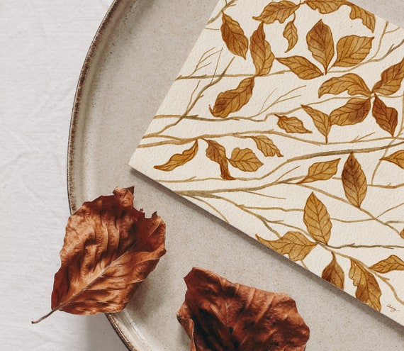Autumn Leaves Art Print, Warm Neutral Fall Decor
