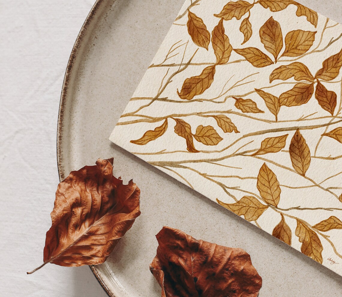 Autumn Leaves Art Print, Warm Neutral Fall Decor