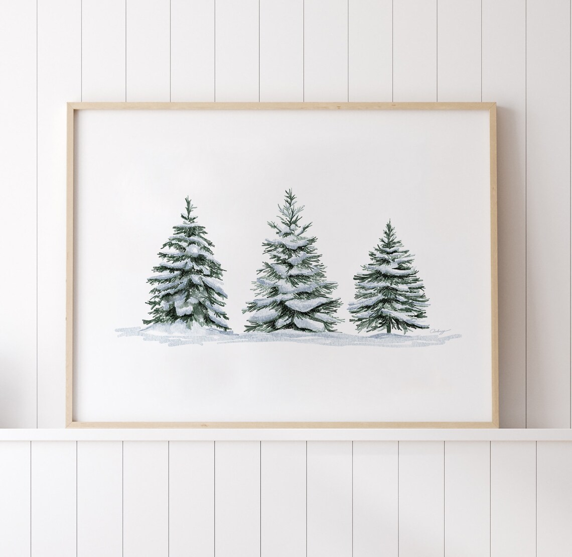 Snowy Trees Winter Landscape Christmas Art Print - Image 2