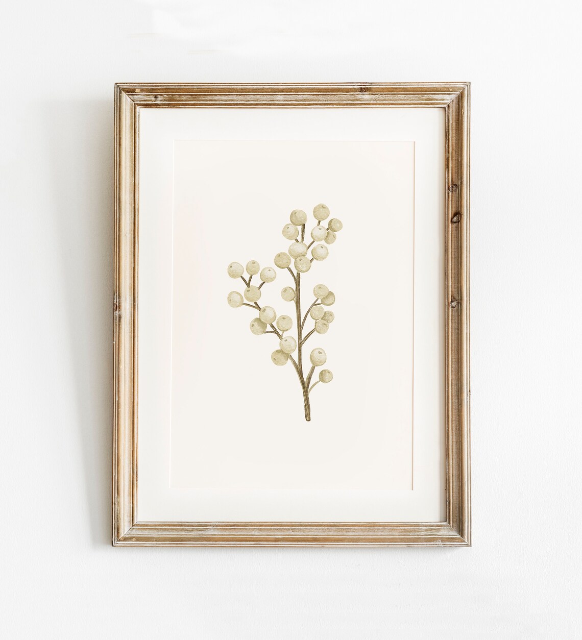 White Holly Berry Christmas Print, Neutral Winter Berries