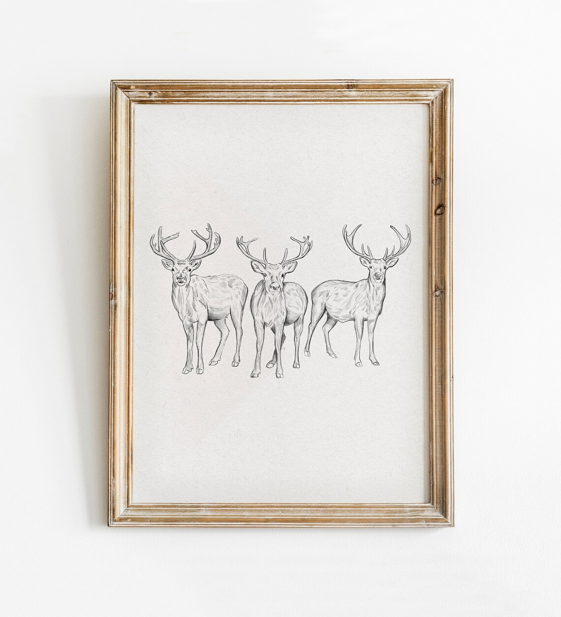 Reindeer Drawing Print, Neutral Vintage Holiday Art - Image 2