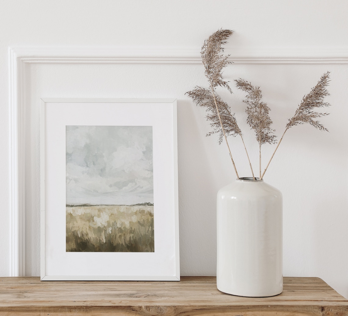Neutral Landscape Art Print, Vintage Country Field - Image 3