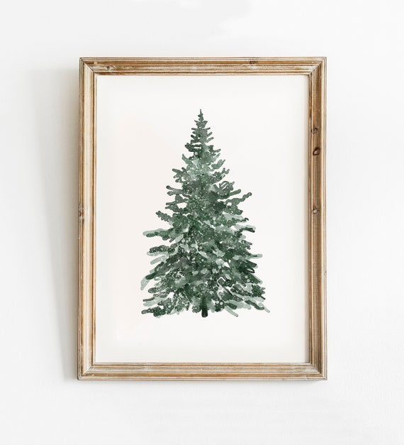 Christmas Tree Vintage Watercolor Art Print