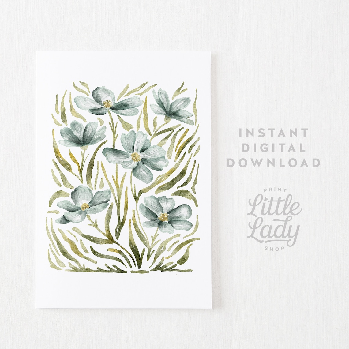 Blue Wildflower Botanical Watercolour Art Print - Image 4