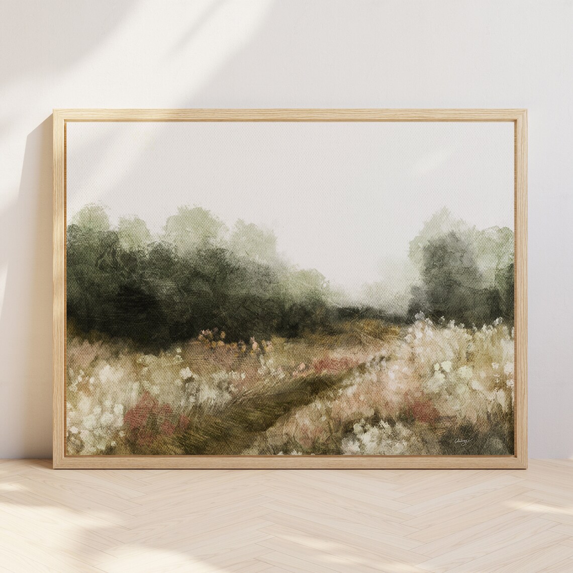 Summer Landscape Art Print, Vintage Farmhouse Decor